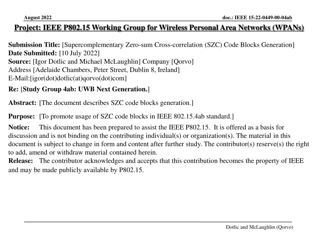 august 2022 project ieee p802 15 working group n.w