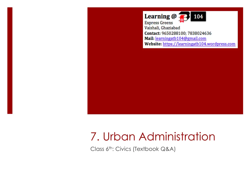 7 urban administration class 6 th civics textbook n.w