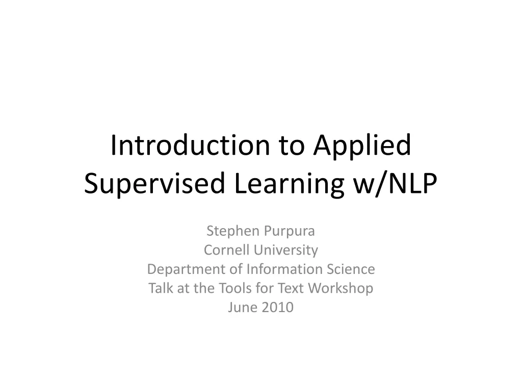introduction to applied supervised learning w nlp n.w