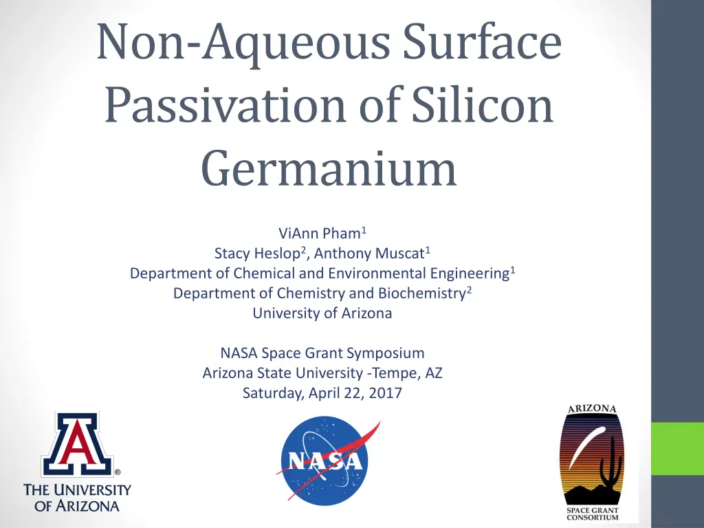 non aqueous surface passivation of silicon n.w