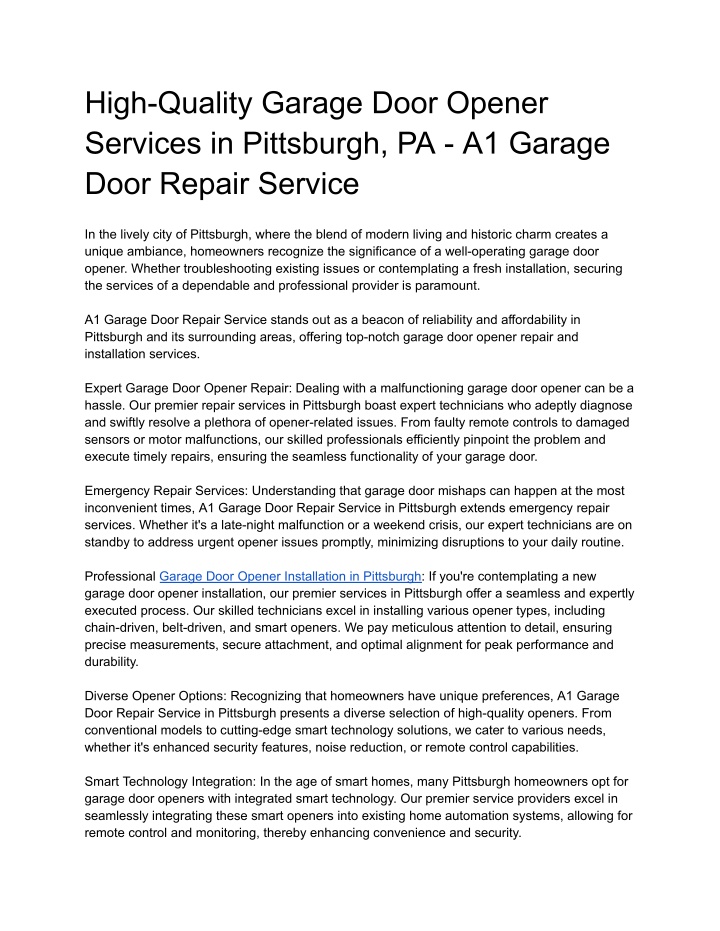 high quality garage door opener services n.w