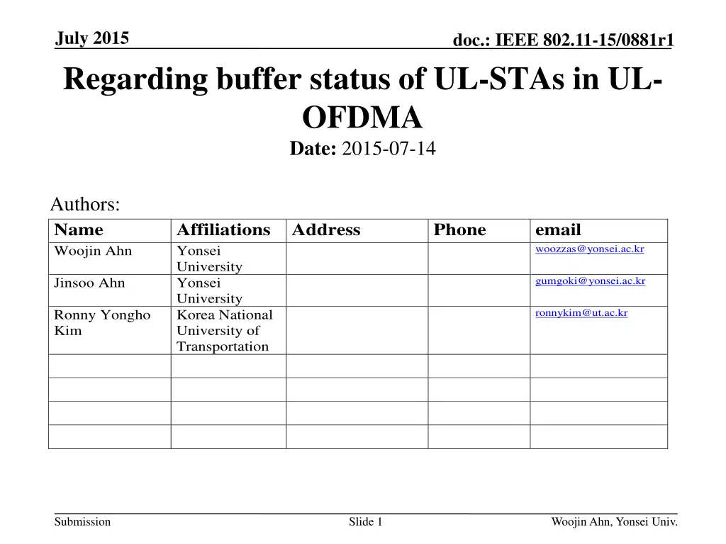 july 2015 regarding buffer status of ul stas n.w