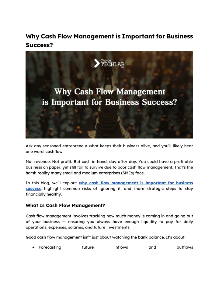 why cash flow management is important n.w