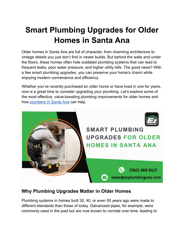 smart plumbing upgrades for older homes in santa n.w