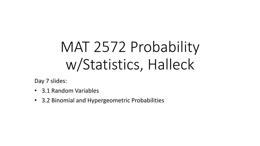 mat 2572 probability w statistics halleck n.w