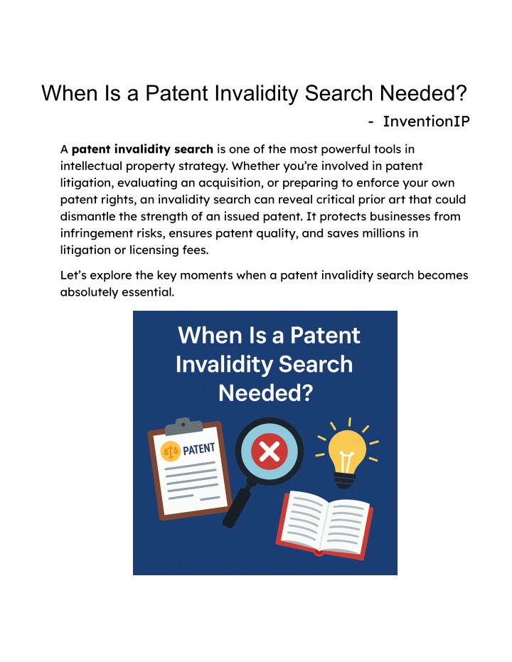 when is a patent invalidity search needed n.w