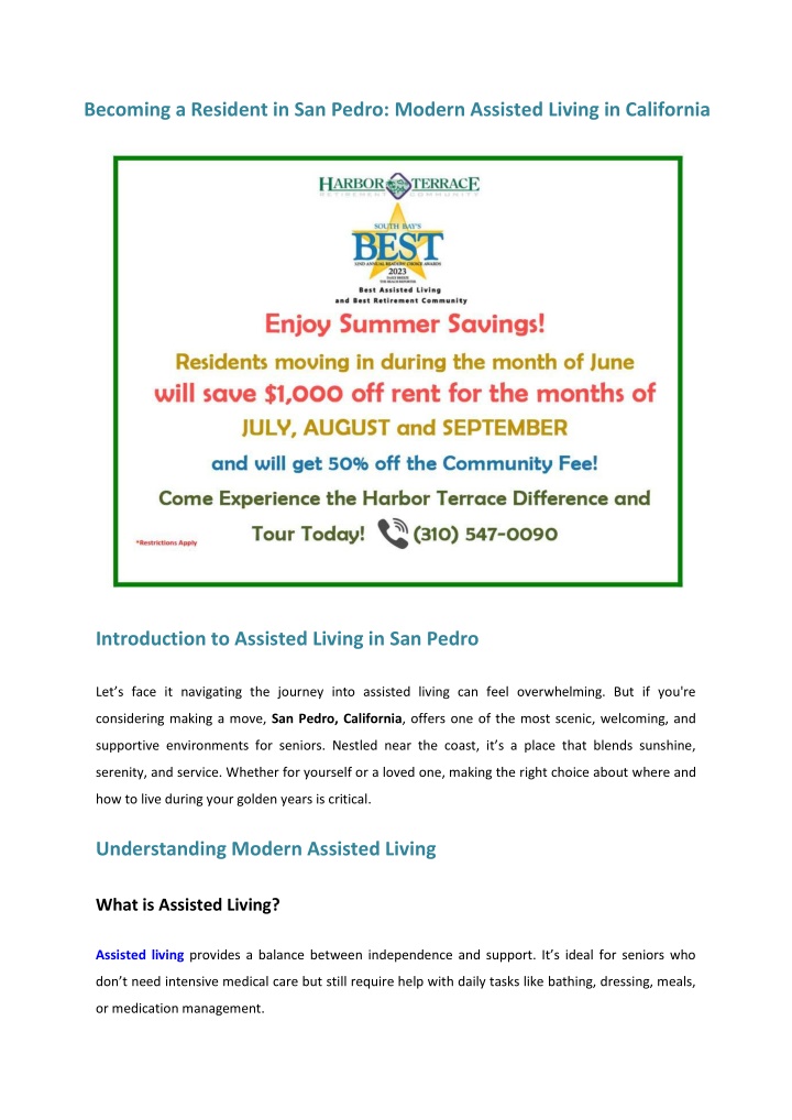 becoming a resident in san pedro modern assisted n.w