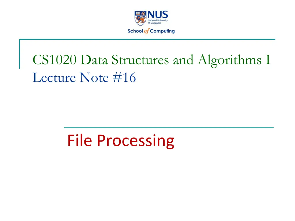 cs1020 data structures and algorithms i lecture n.w