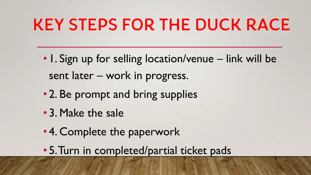 key steps for the duck race n.w