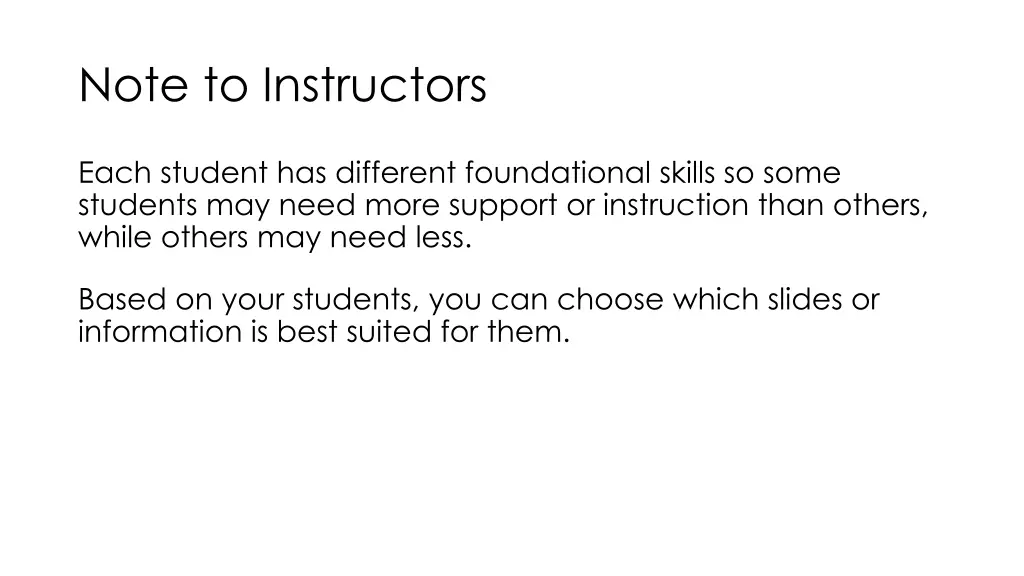 note to instructors n.w