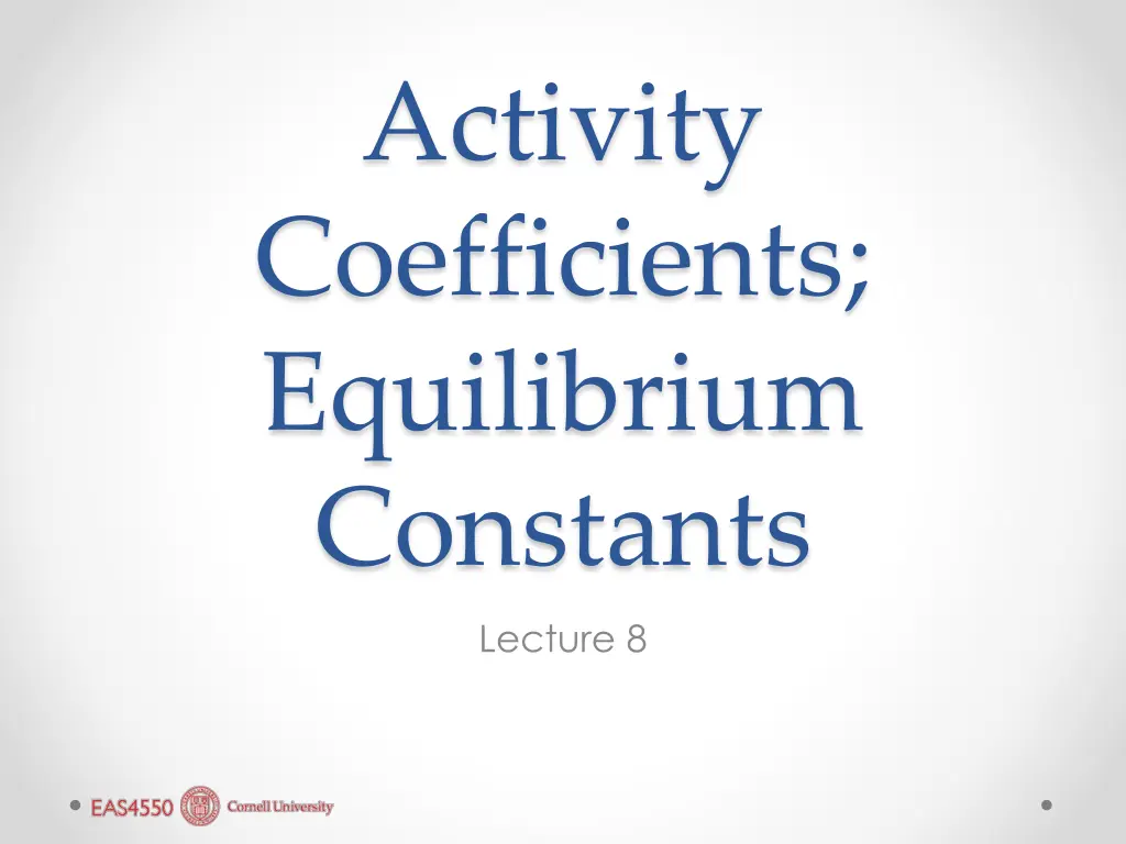 activity coefficients equilibrium constants n.w