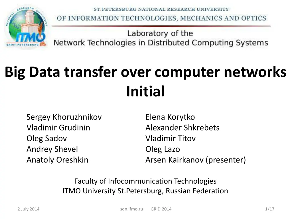 big data transfer over computer networks initial n.w