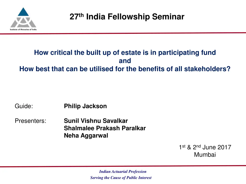27 th india fellowship seminar n.w