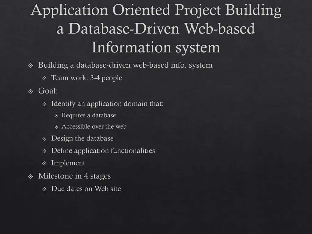 application oriented project building a database n.w