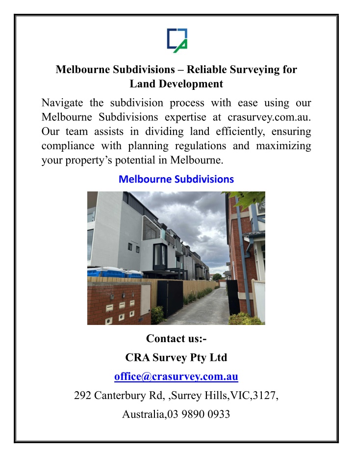 melbourne subdivisions reliable surveying n.w