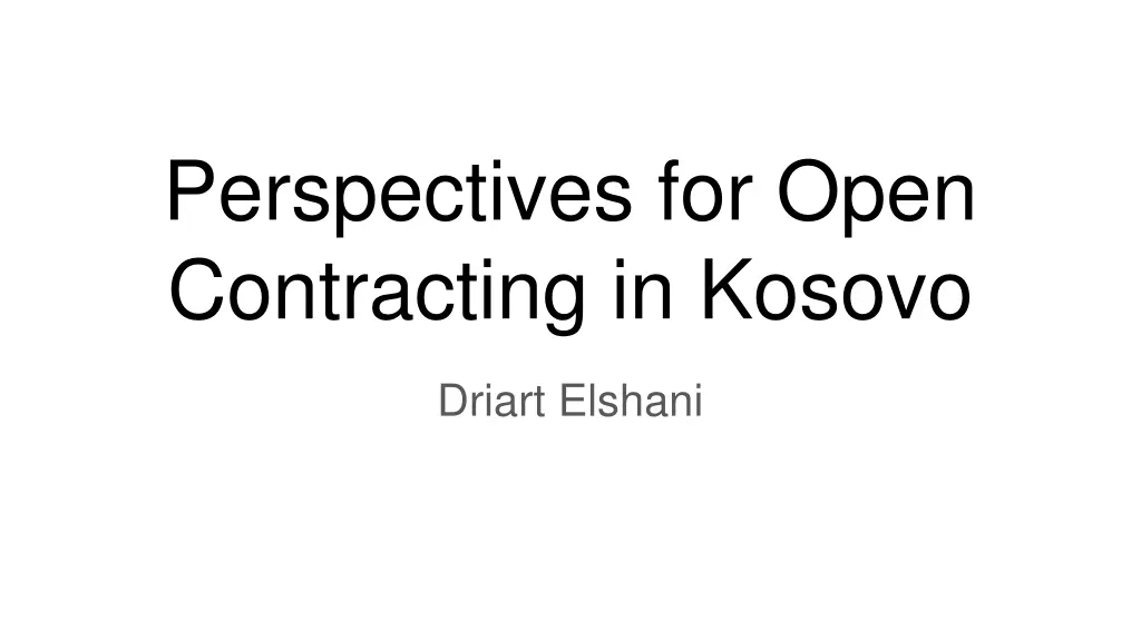 perspectives for open contracting in kosovo n.w