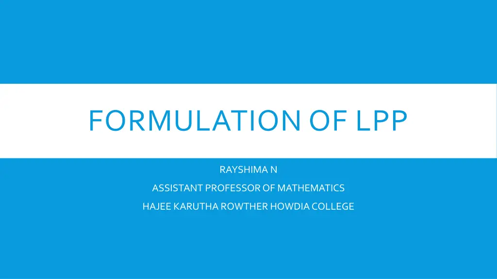 formulation of lpp n.w