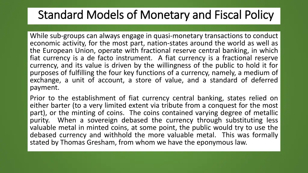 standard models of monetary and fiscal policy n.w