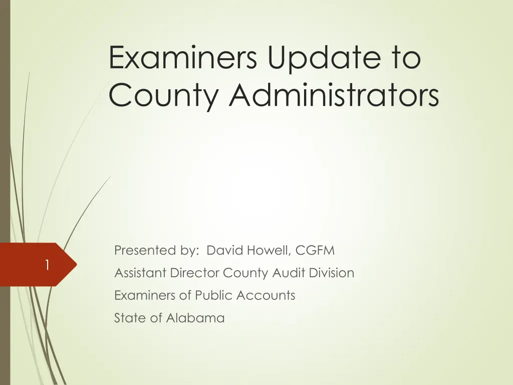 examiners update to county administrators n.w