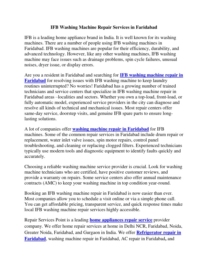 ifb washing machine repair services in faridabad n.w