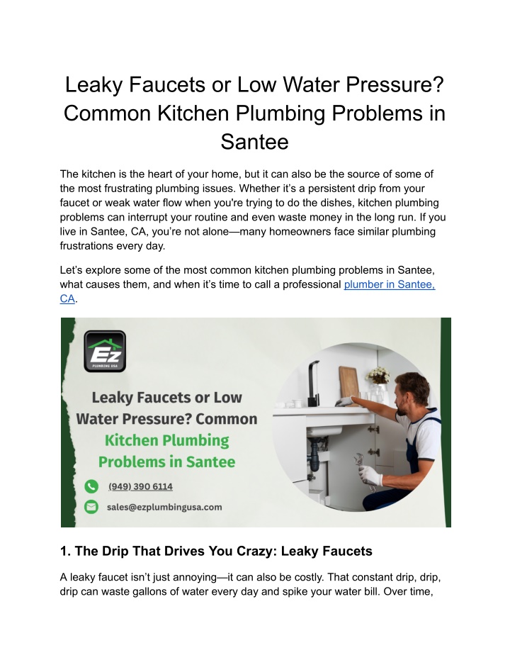 leaky faucets or low water pressure common n.w