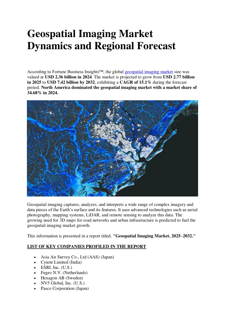 geospatial imaging market dynamics and regional n.w