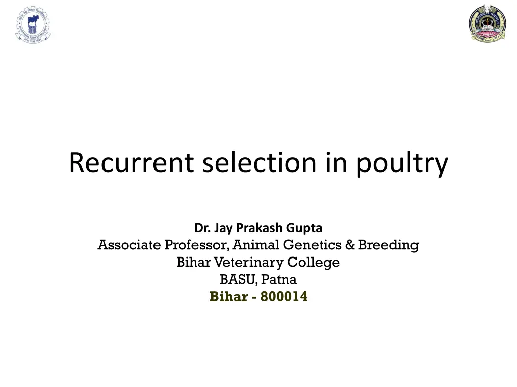 recurrent selection in poultry n.w