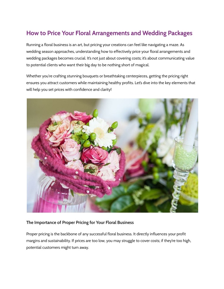 how to price your floral arrangements and wedding n.w