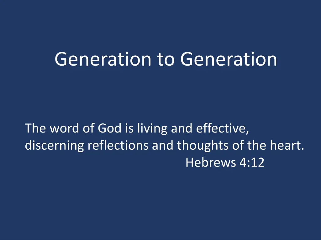 generation to generation n.w