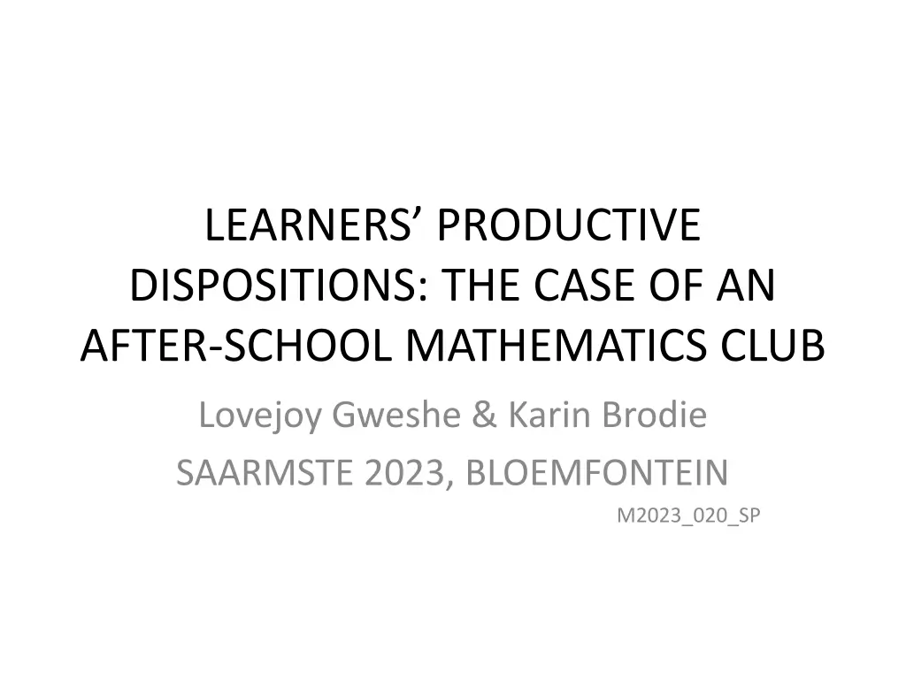 learners productive dispositions the case n.w