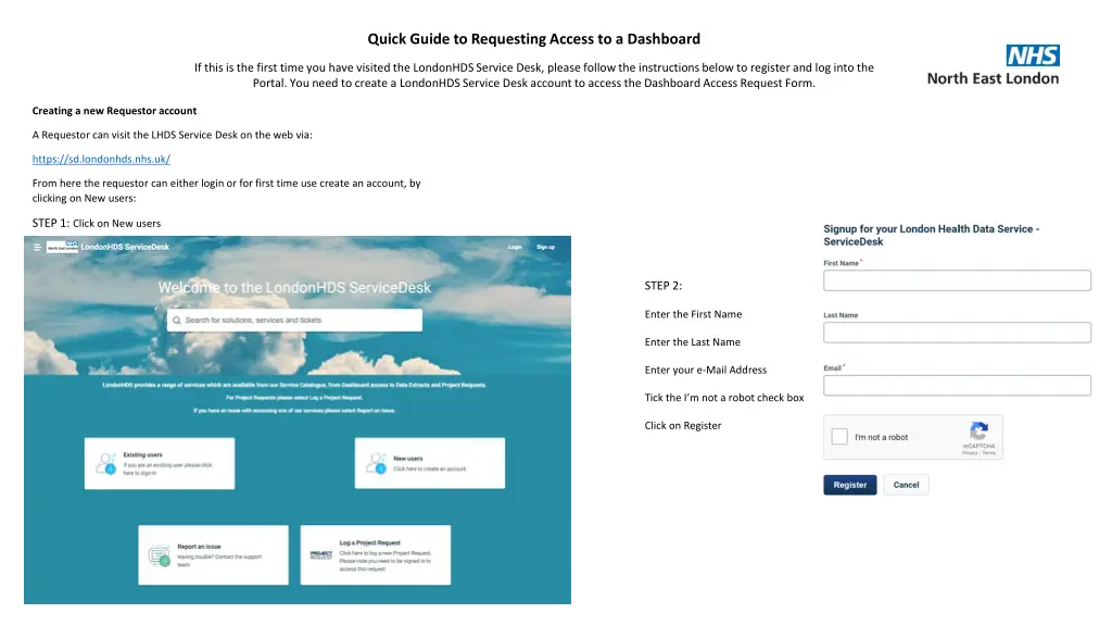 quick guide to requesting access to a dashboard n.w