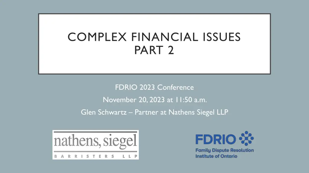 complex financial issues part 2 n.w