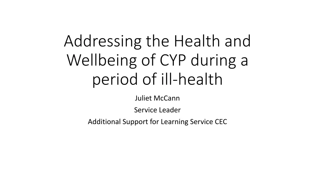 addressing the health and wellbeing of cyp during n.w
