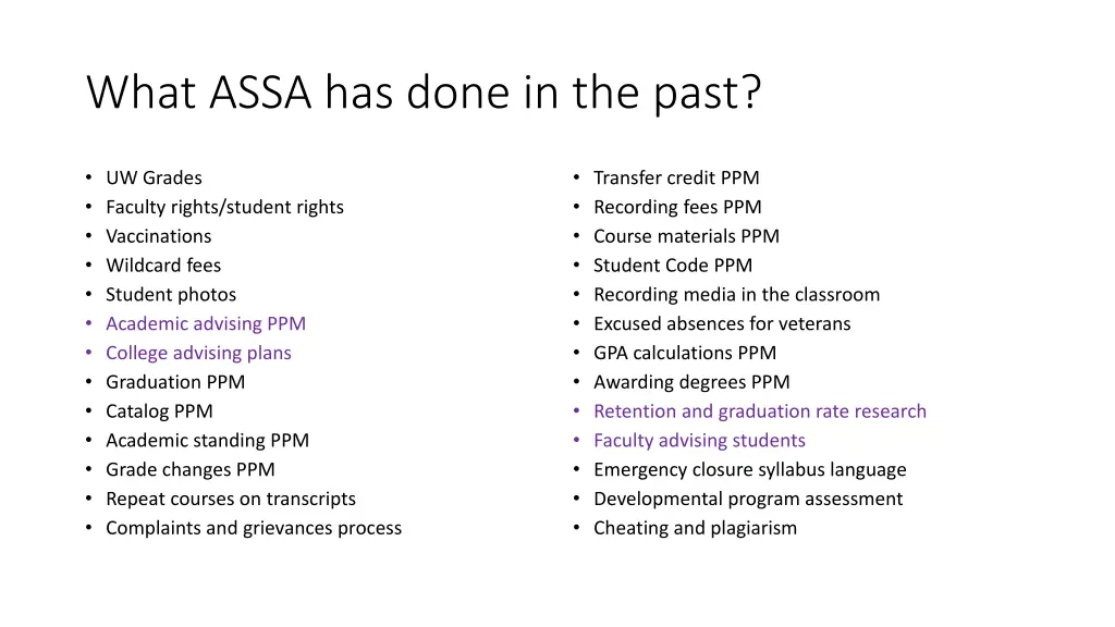 what assa has done in the past n.w