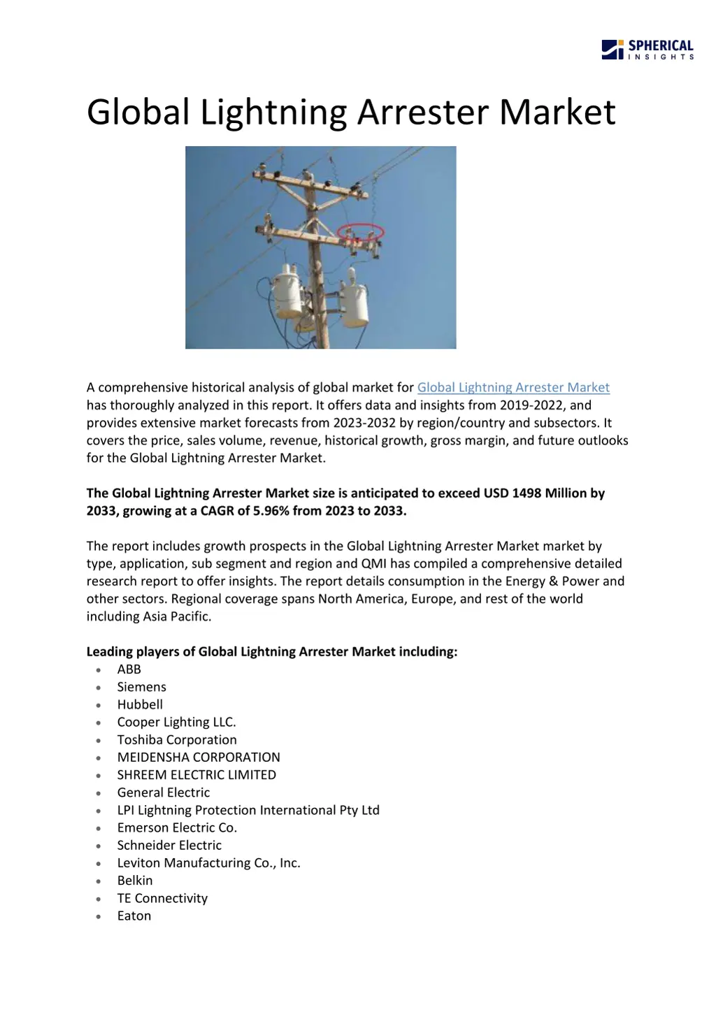 global lightning arrester market n.