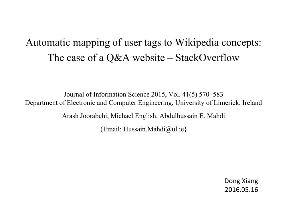 automatic mapping of user tags to wikipedia n.w