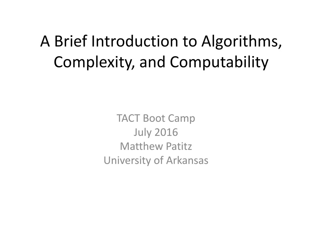 a brief introduction to algorithms complexity n.w