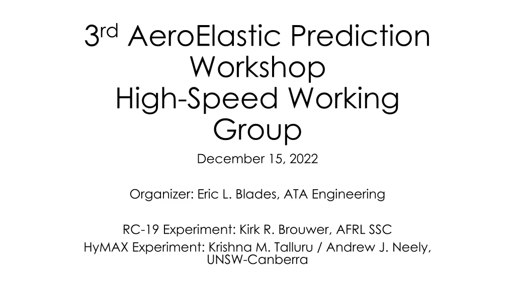 3 rd aeroelastic prediction workshop high speed n.w