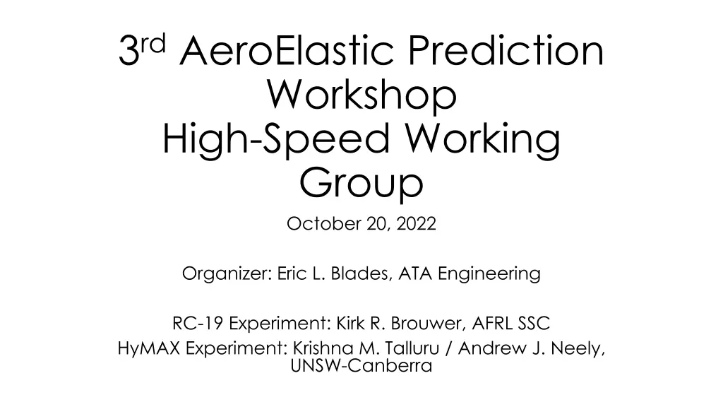 3 rd aeroelastic prediction workshop high speed n.w