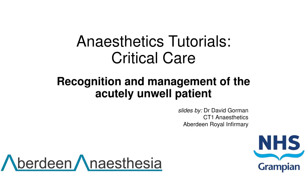 anaesthetics tutorials critical care n.w