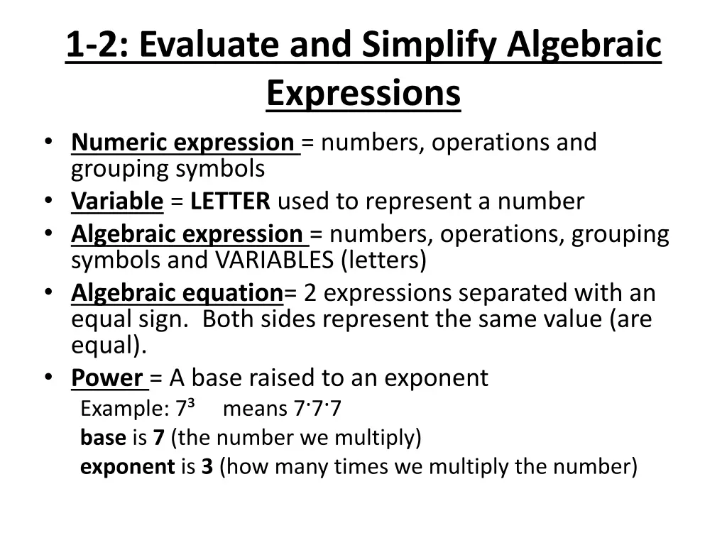1 2 evaluate and simplify algebraic expressions n.w