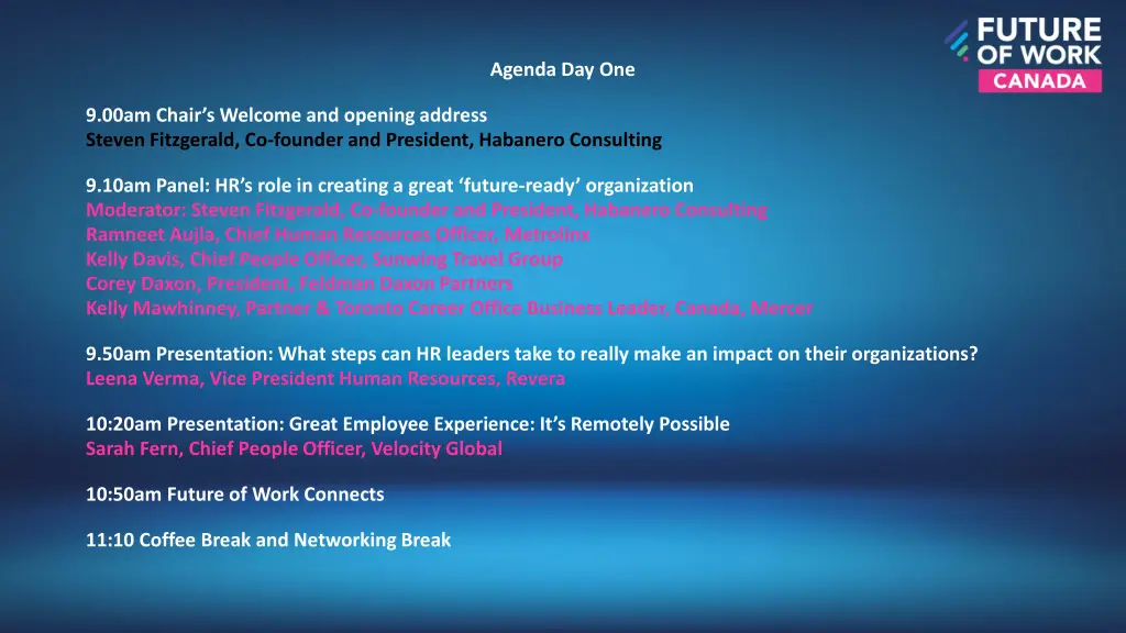 agenda day one n.w