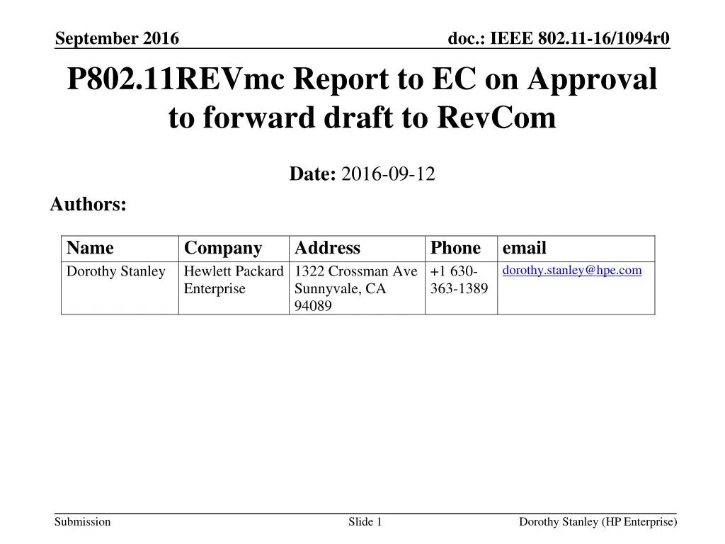 september 2016 p802 11revmc report n.w