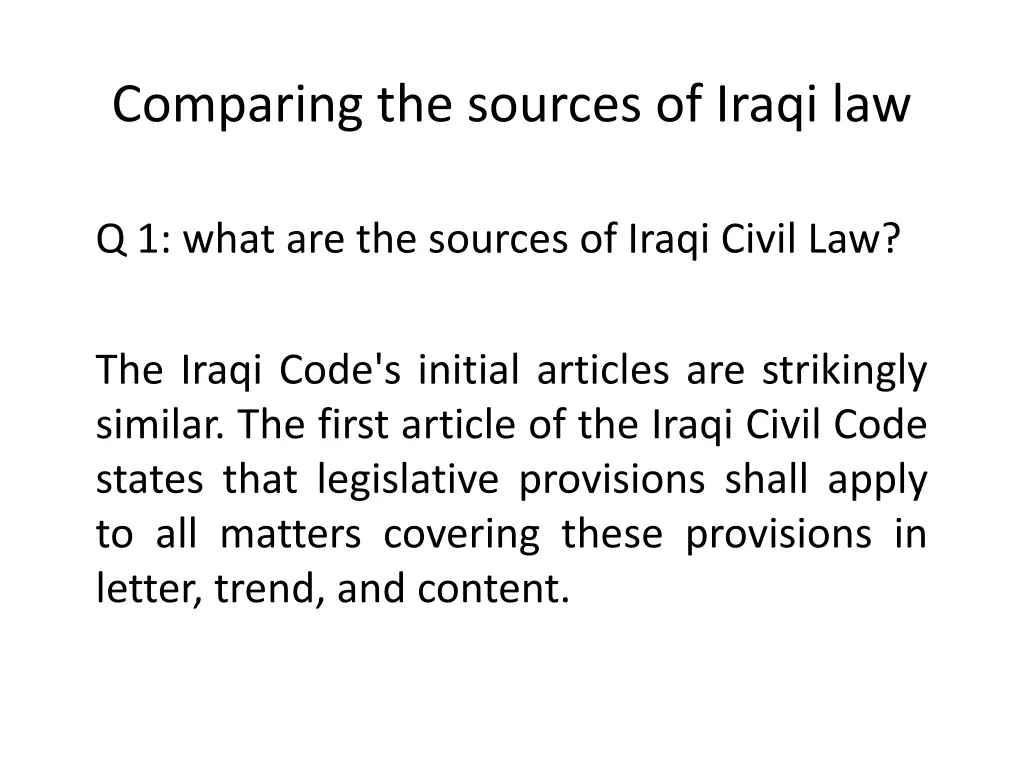 comparing the sources of iraqi law n.w