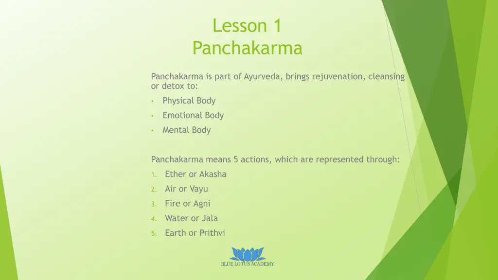 lesson 1 panchakarma n.w