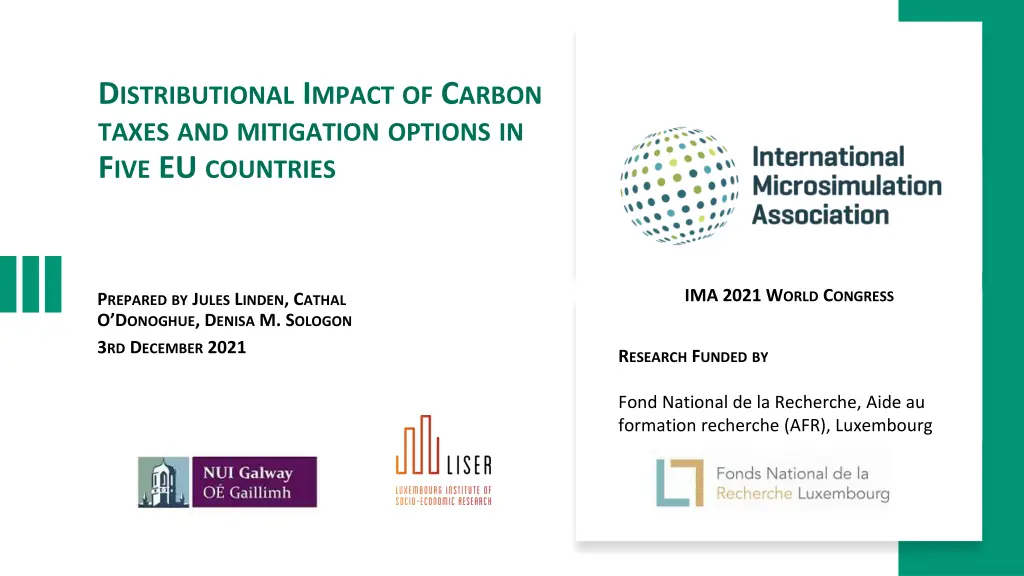 d istributional i mpact of c arbon taxes n.w