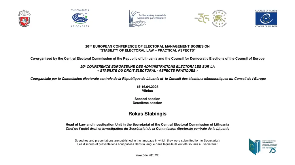 20 th european conference of electoral management n.w