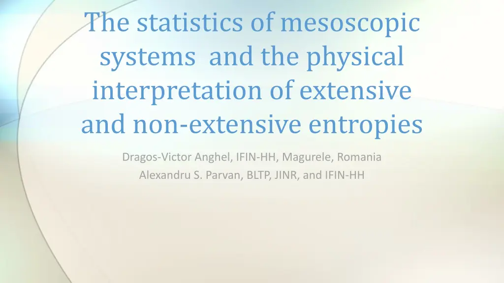 the statistics of mesoscopic systems n.w