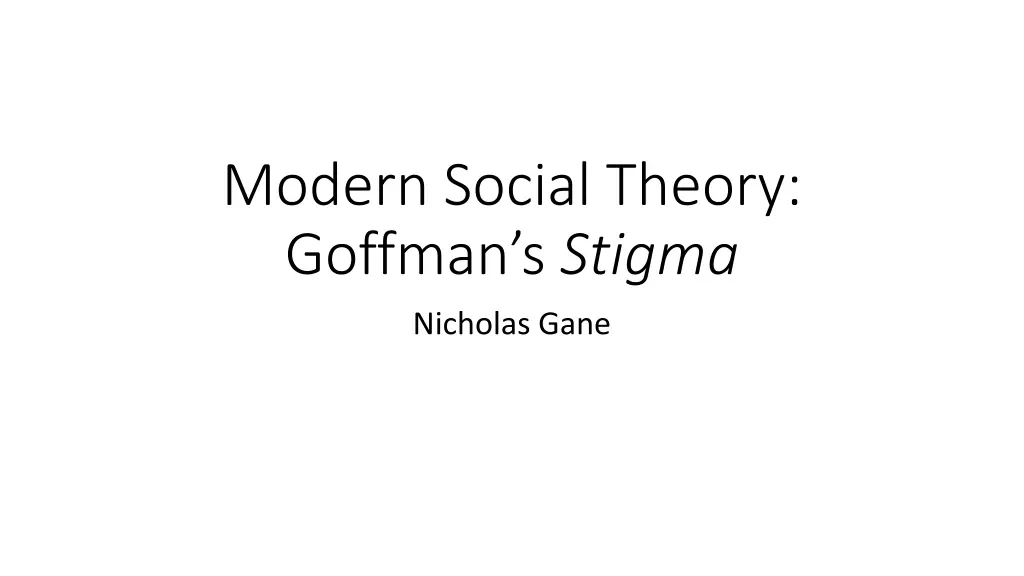 modern social theory goffman s stigma n.w