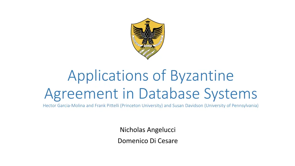 applications of byzantine agreement in database n.w